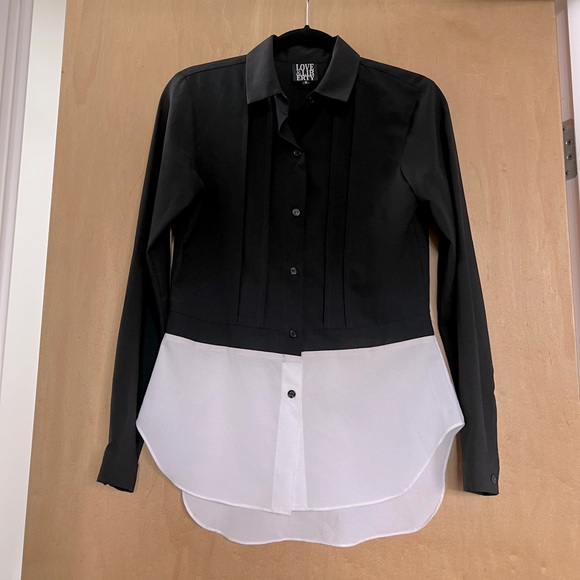 Love & Liberty 100% Silk Colorblock Button Down, Black and White, Size 6 - Picture 1 of 7